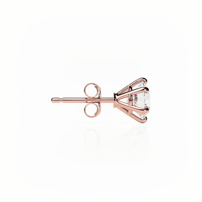 6 Claw Diamond Stud Earrings - Round Shape - Butterfly Backs