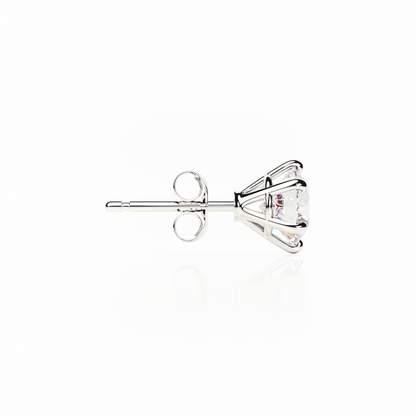 6 Claw Diamond Stud Earrings - Round Shape - Butterfly Backs