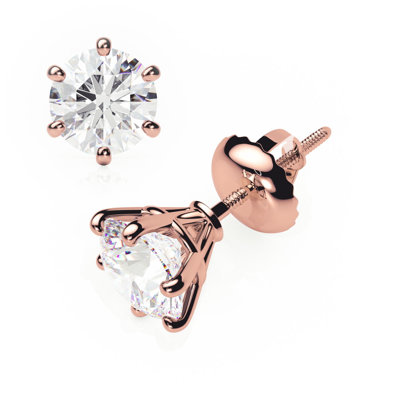 Rose gold stud earrings with clear gemstones on a white background yb jewellers earrings best sellers