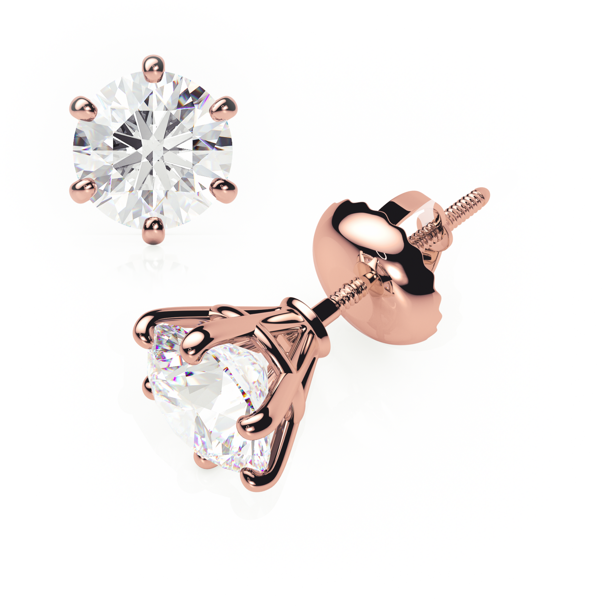 Rose gold stud earrings with clear gemstones on a white background yb jewellers earrings best sellers