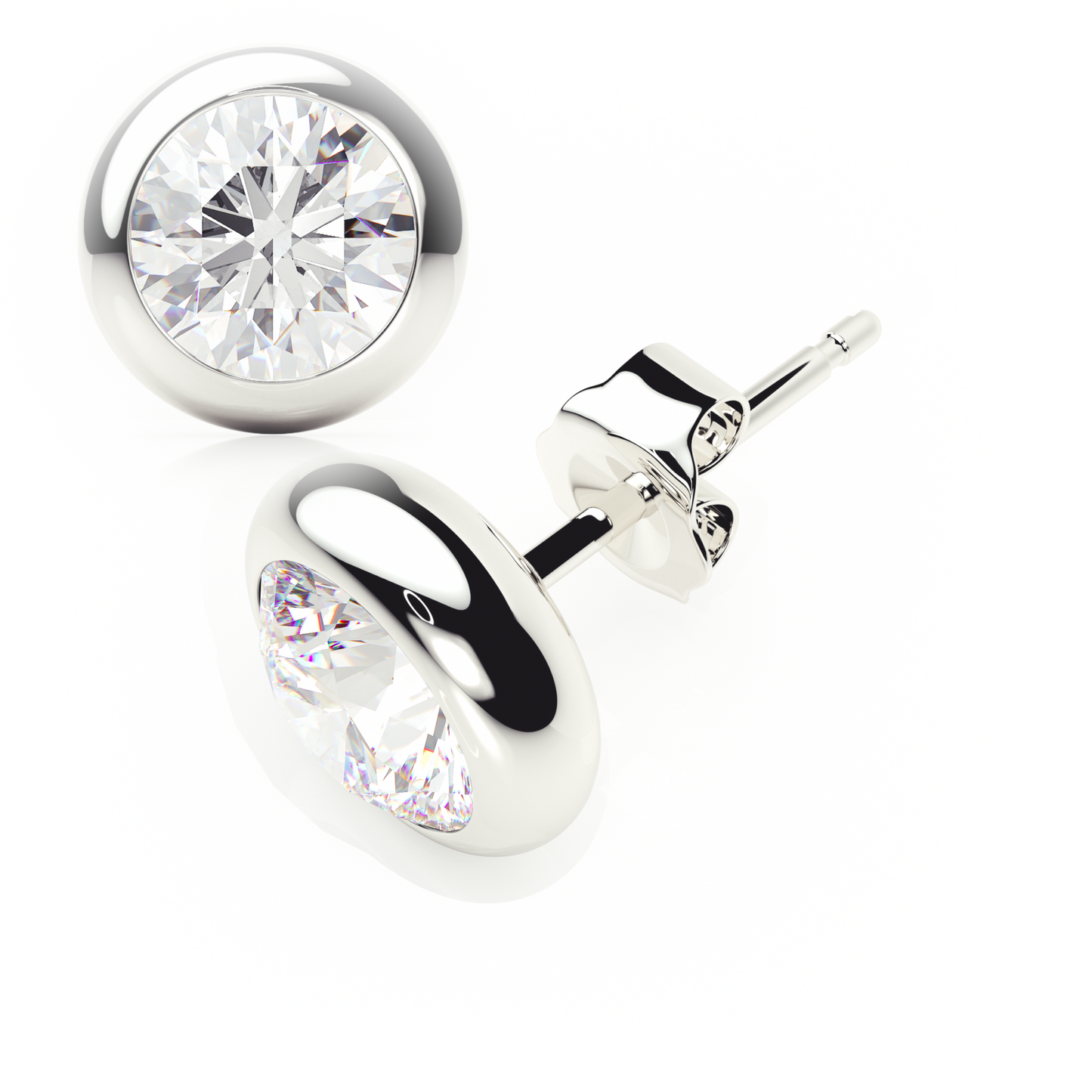 Silver stud earrings with clear gemstones on a white background