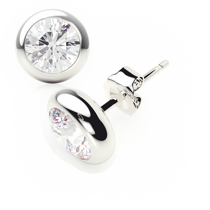 Silver stud earrings with clear gemstones on a white background