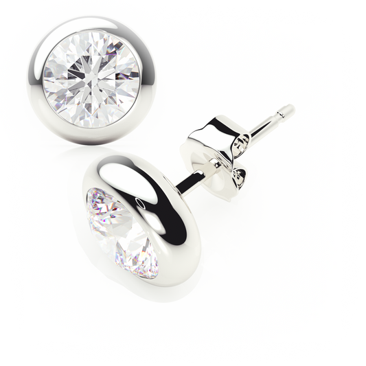 Silver stud earrings with clear gemstones on a white background