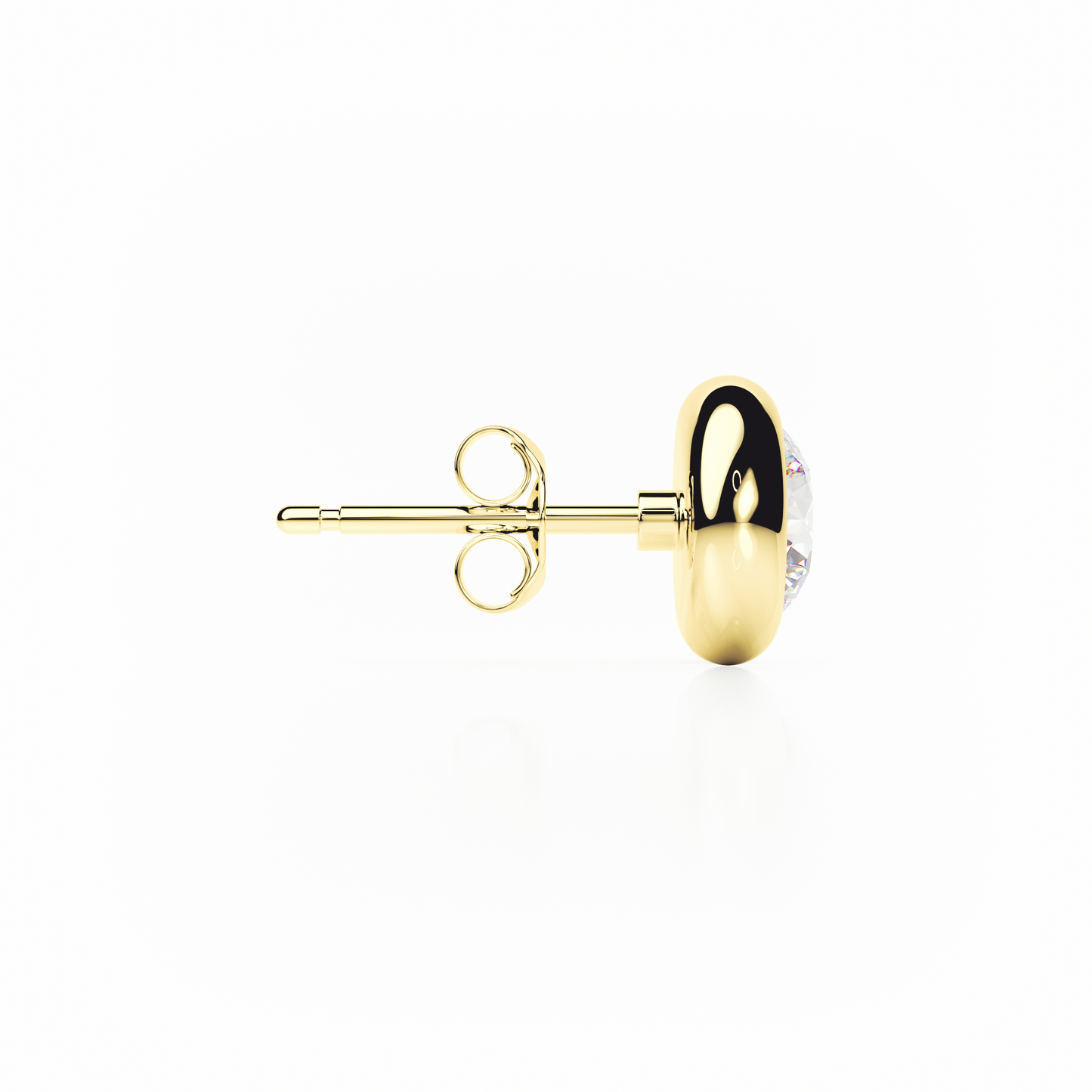 Gold earring with a clear gemstone on a white background