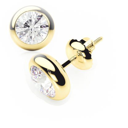 Gold earrings with clear gemstones on a white background