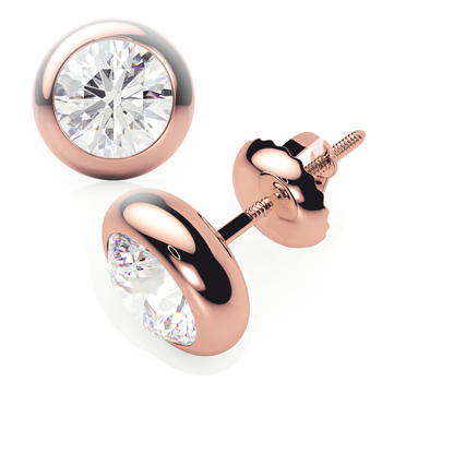 Rose gold stud earrings with clear gemstones on a white background