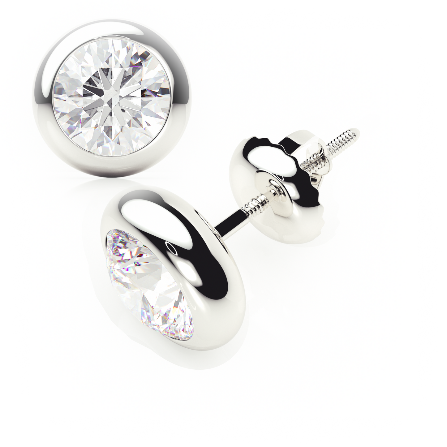 Pair of silver stud earrings with clear gemstones on a white background