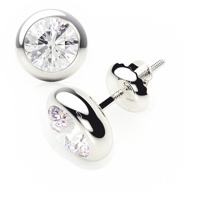 Pair of silver stud earrings with clear gemstones on a white background