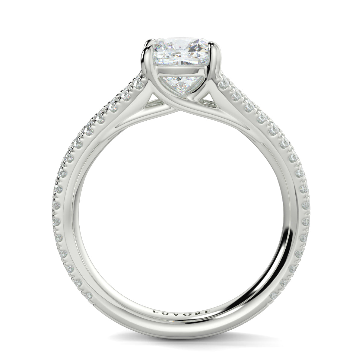 Diamond ring with a visible brand name on a white background  Yb jewellers engagement ring split band 