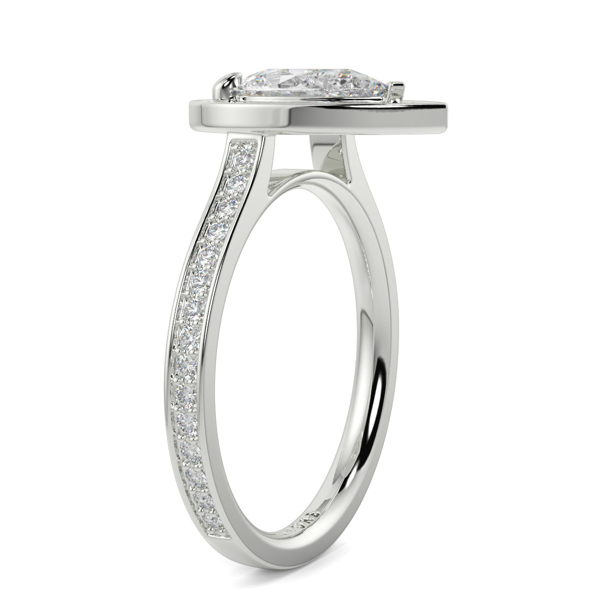 Silver ring with diamond accents on a white background Pear shaped diamond engagement ring Yb jewellers trending ring designs