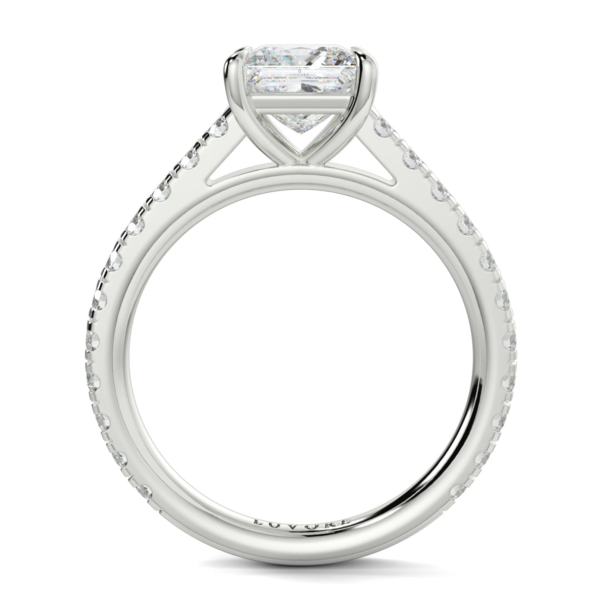 Diamond ring with a heart-shaped center stone on a white background Yb jewellers engagement ring straight band