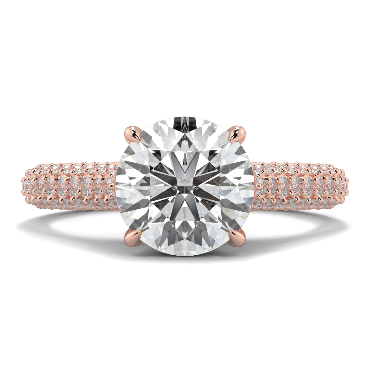 Rose gold ring with a large diamond on a white background Yb jewellers engagement ring straight band