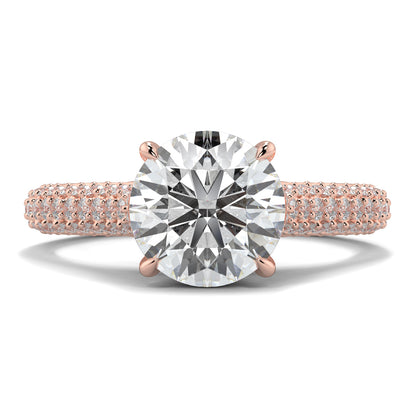 Rose gold ring with a large diamond on a white background Yb jewellers engagement ring straight band