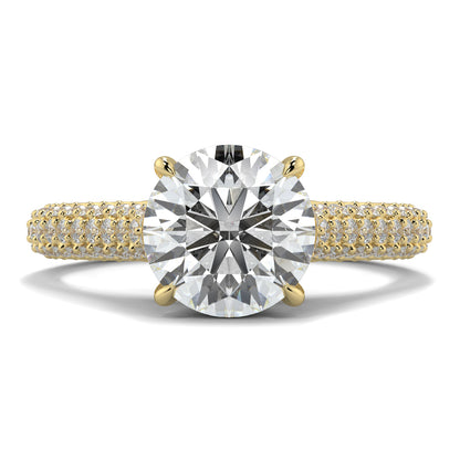 Gold ring with a large diamond on a white background Yb jewellers engagement ring straight band