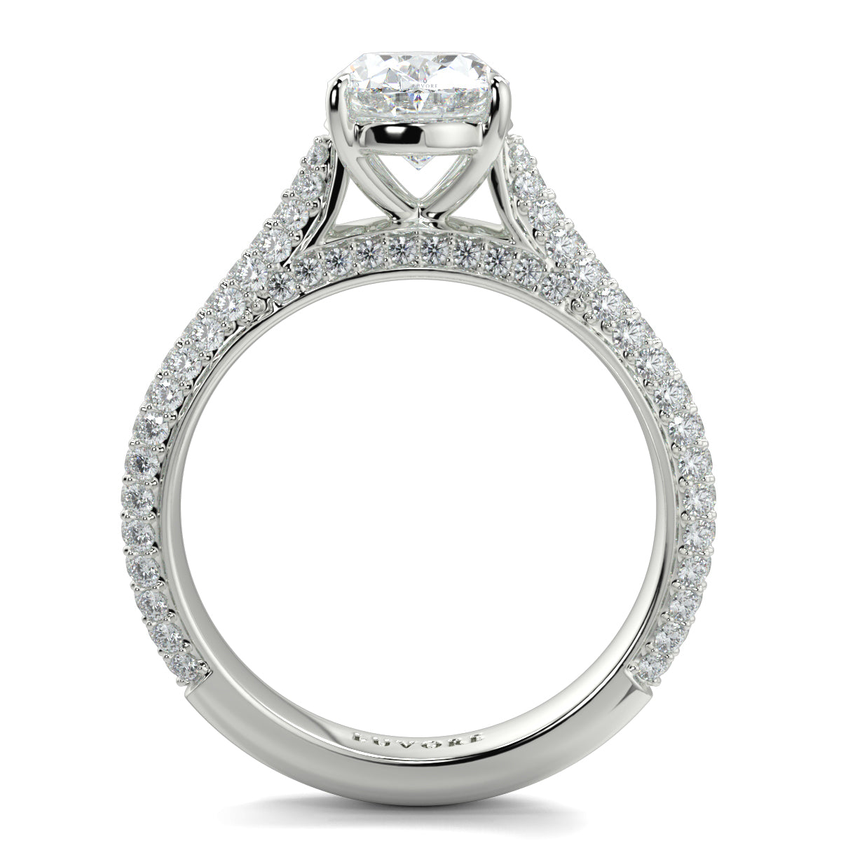 Diamond ring with a white gemstone on a white background Yb jewellers engagement ring straight band