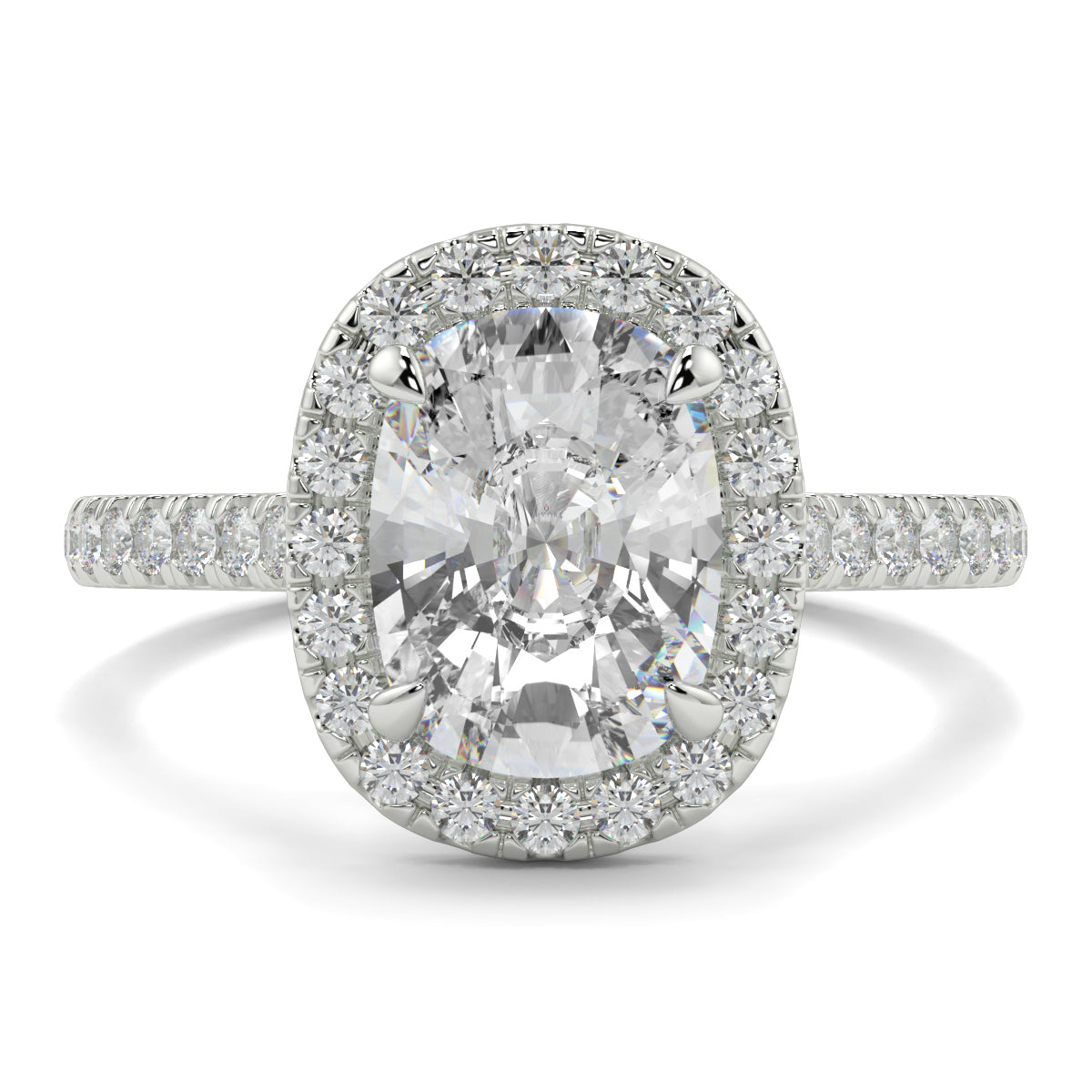 Diamond ring with a halo on a white background  YB Jewellers engagement ring best value