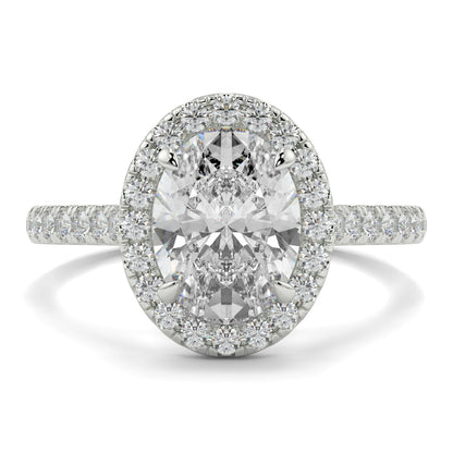 Diamond ring with a halo on a white background yb jewellers oval engagement ring best value
