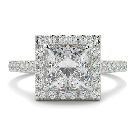 Diamond ring with a prominent central diamond and smaller diamonds around on a white background yb jewellers engagement ring princess cut diamond ring tiger claws