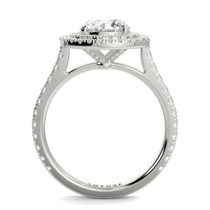 Silver ring with a diamond on a white background yb jewellers round double halo engagement ring best seller trending