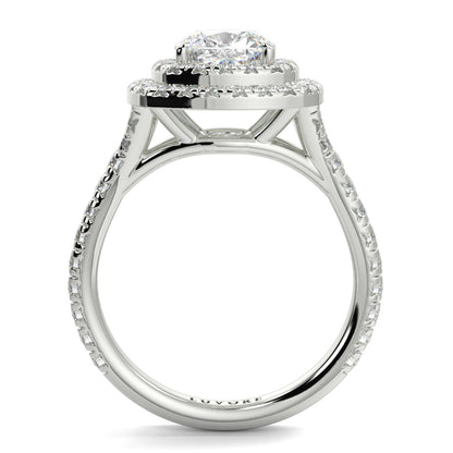 Silver ring with diamond accents on a white background Yb jewellers trending design double halo ring