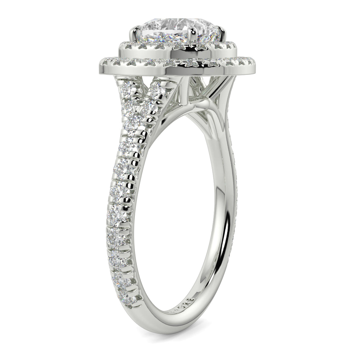 Diamond ring with a halo setting on a white background Yb jewellers trending design double halo ring