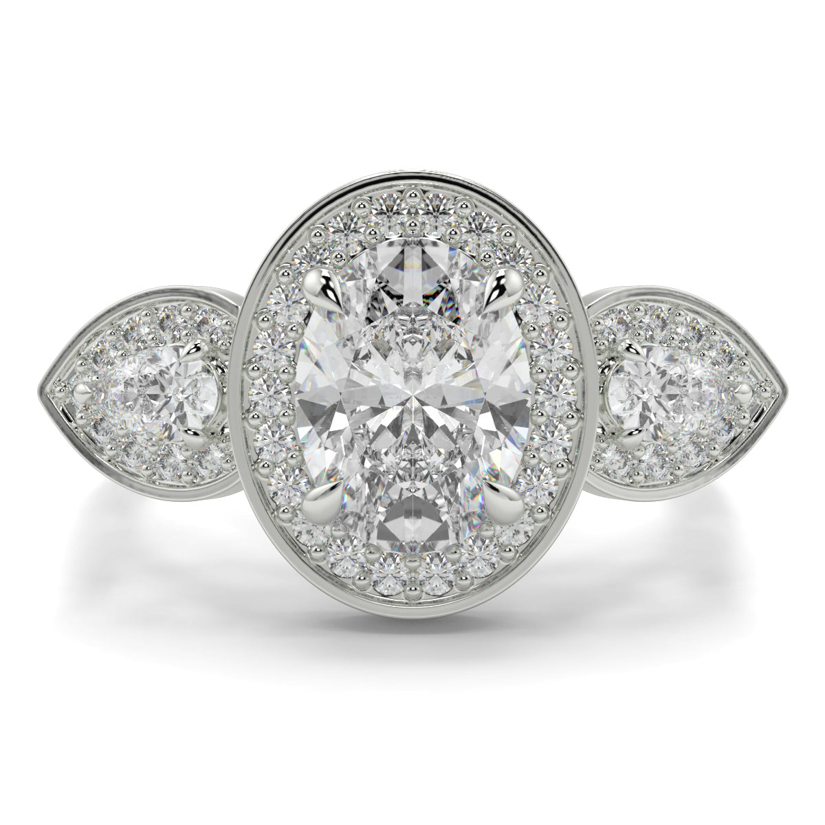 Celest - 1.5 Ct - Oval Trilogy Halo Ring