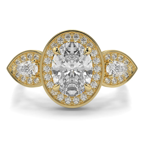 Celest - 1.5 Ct - Oval Trilogy Halo Ring
