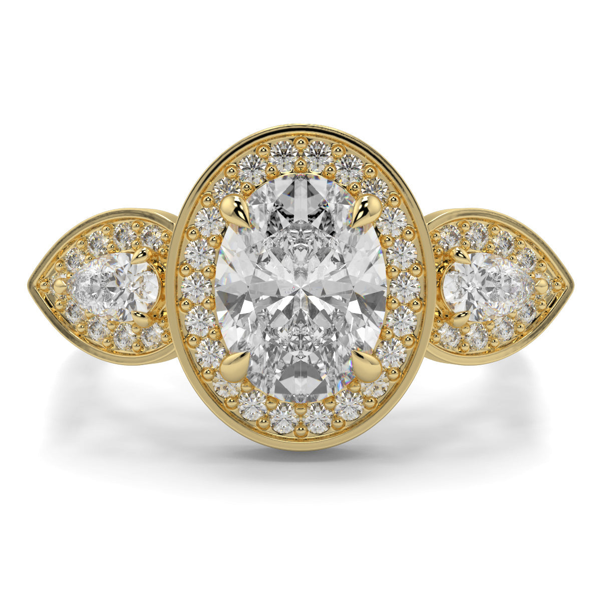 Celest - 1.5 Ct - Oval Trilogy Halo Ring
