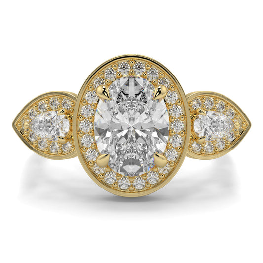 Celest - 1.5 Ct - Oval Trilogy Halo Ring