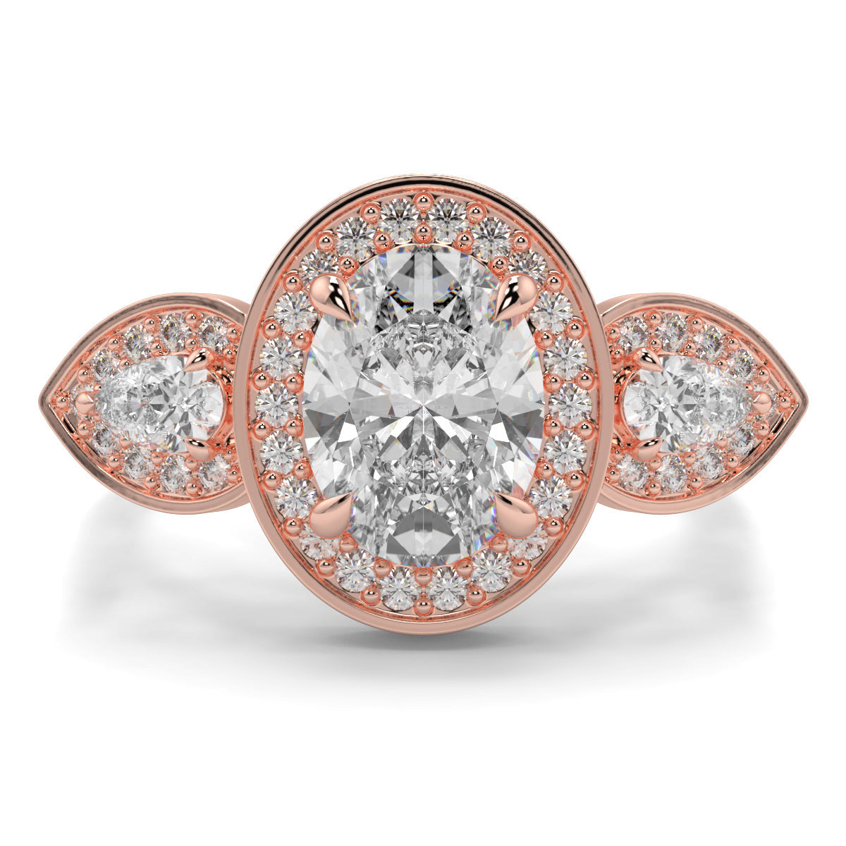 Celest - 1.5 Ct - Oval Trilogy Halo Ring