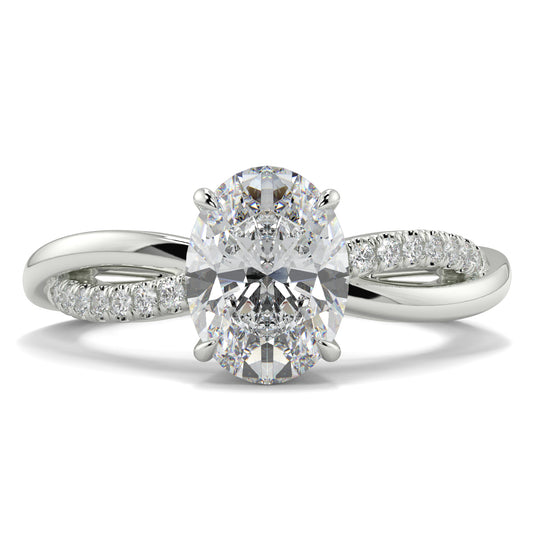 Diamond ring with a white gold band on a white background Yb jewellers engagement ring twist band