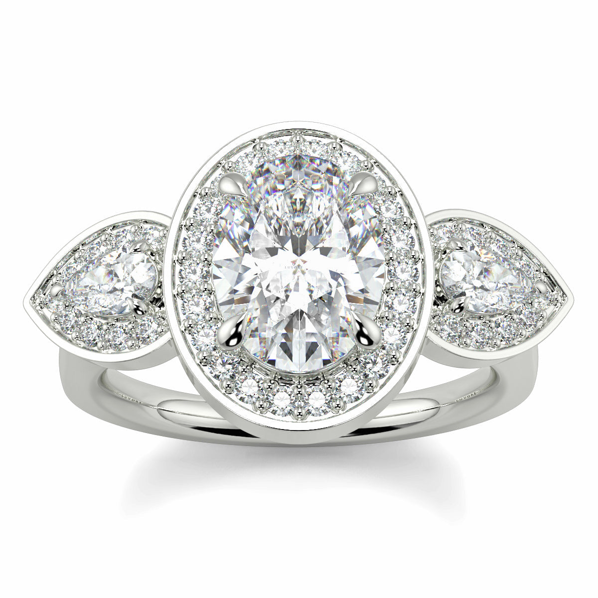 Celest - 1.5 Ct - Oval Trilogy Halo Ring