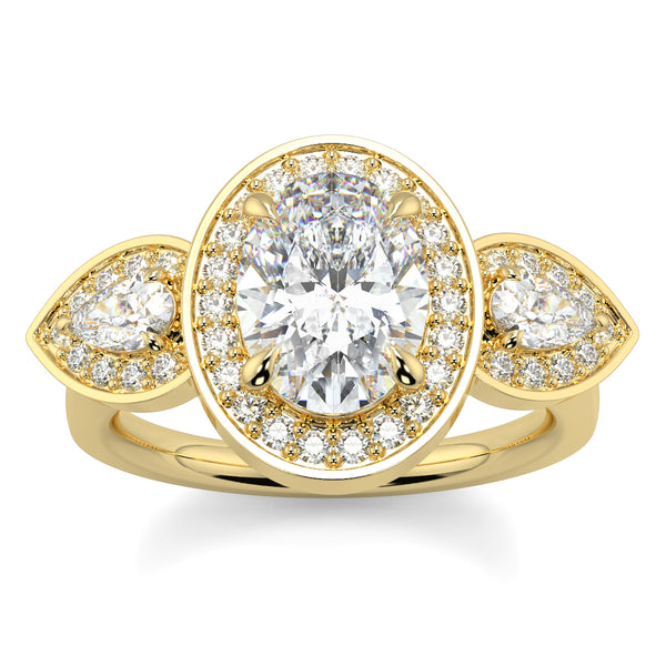 Celest - 1.5 Ct - Oval Trilogy Halo Ring