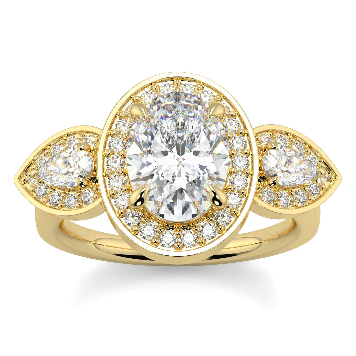 Celest - 1.5 Ct - Oval Trilogy Halo Ring