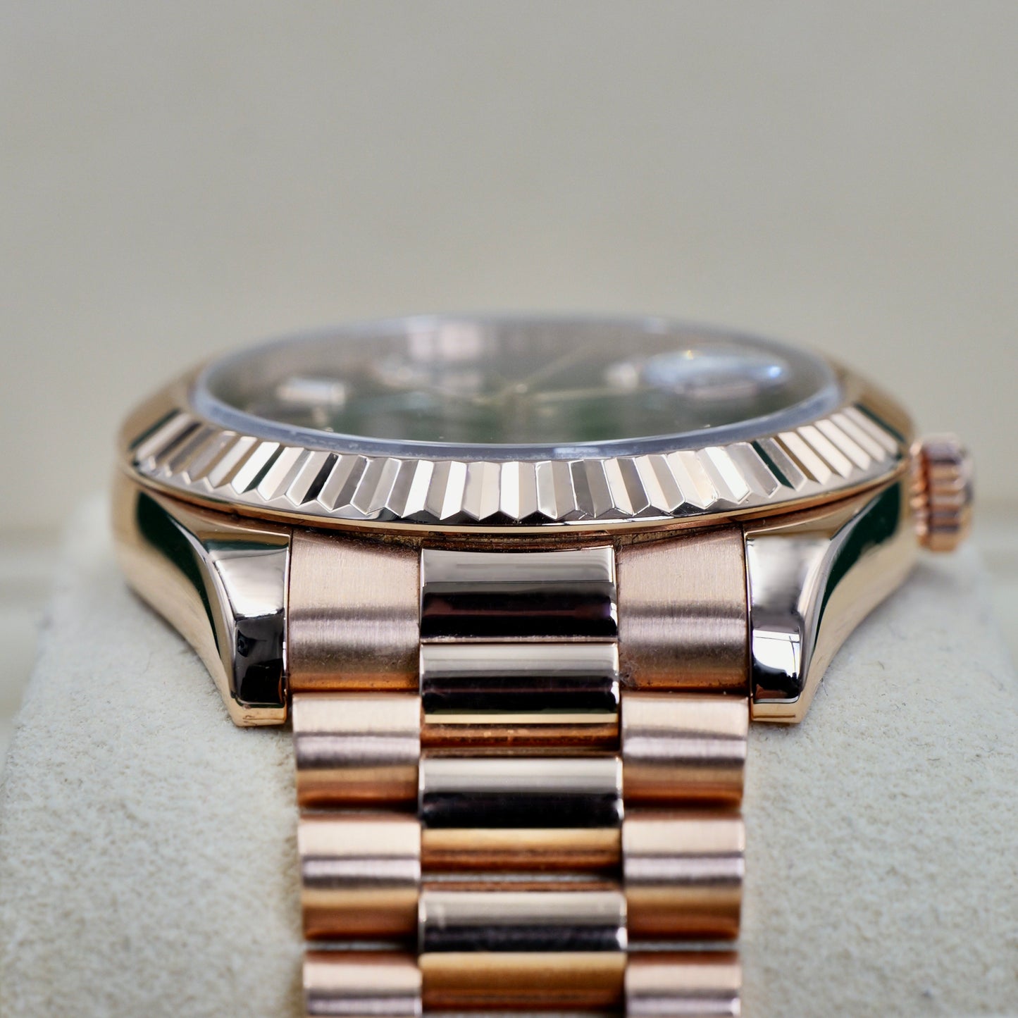 Rolex Day-Date II Rose Gold Ruby Dial 218235 - Full Set (2013)