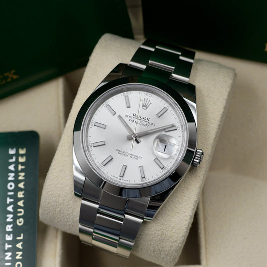 Rolex Datejust 41 White Baton Dial 126300 - Full Set (2021)