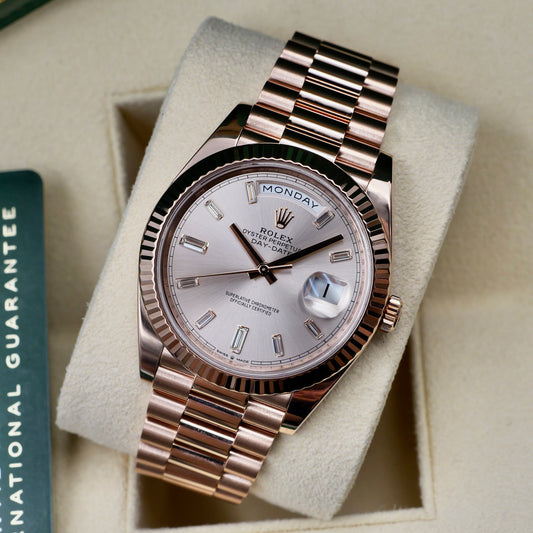 Rolex Day-Date 40 Sundust Baguette Dial 228235 - Full Set (2022)