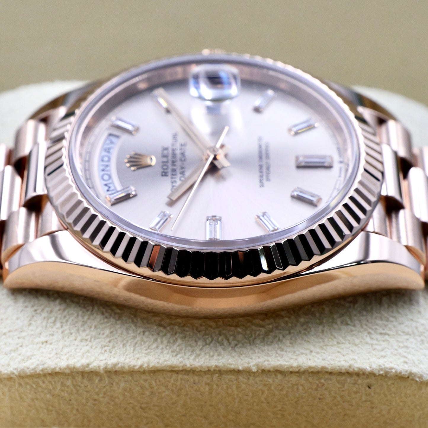 Rolex Day-Date 40 Sundust Baguette Dial 228235 - Full Set (2022)