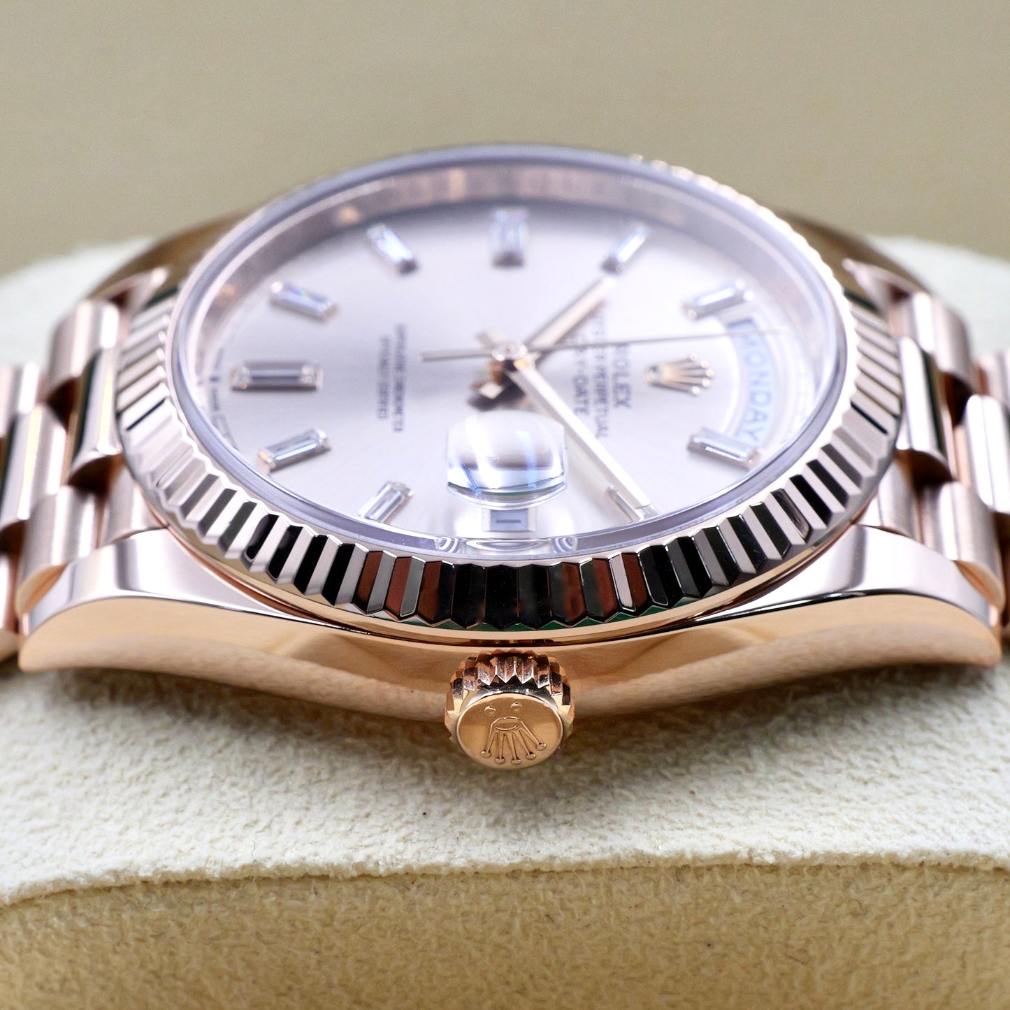 Rolex Day-Date 40 Sundust Baguette Dial 228235 - Full Set (2022)