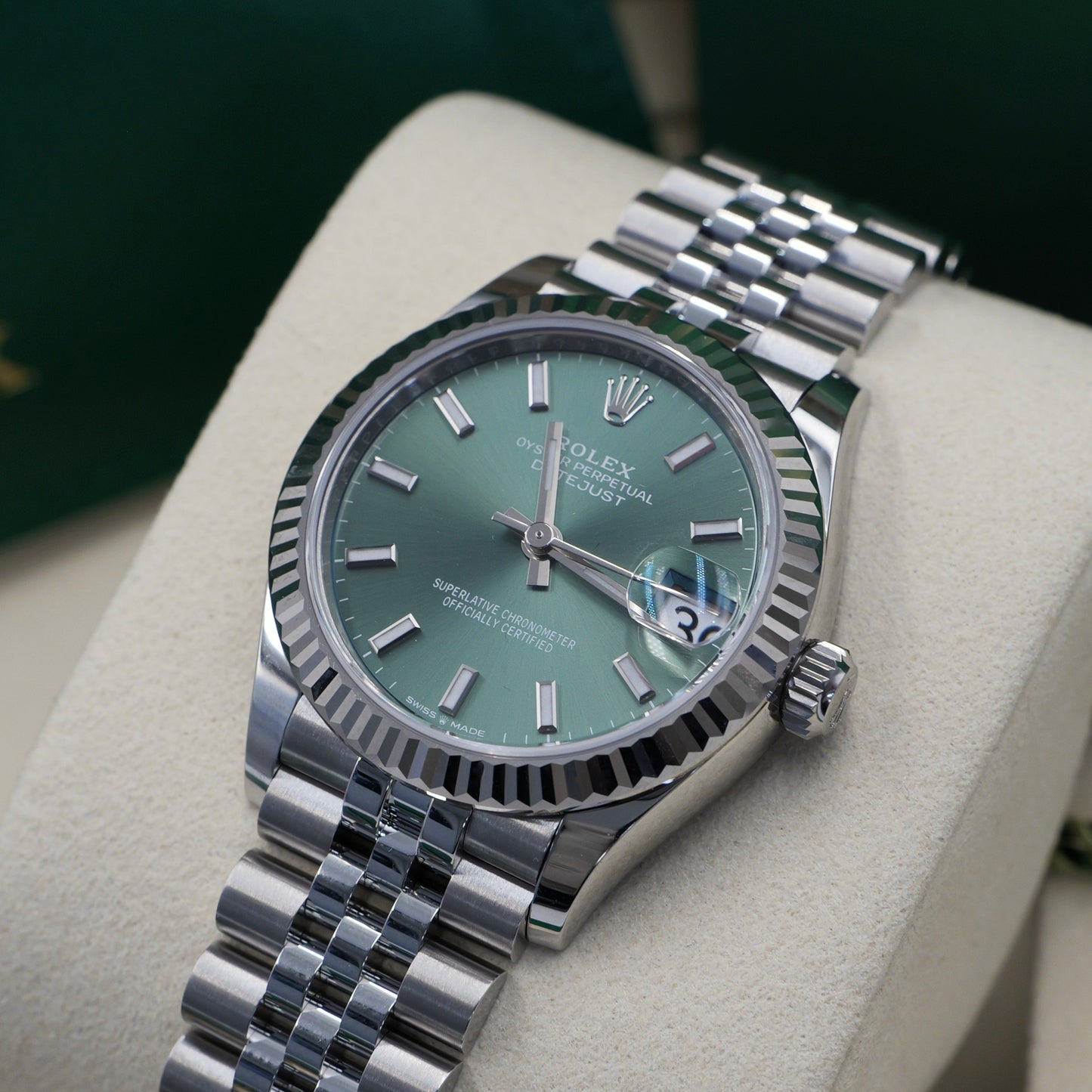 Rolex Datejust 31 Mint Green Fluted Jubilee 278274 - Full Set (2025)