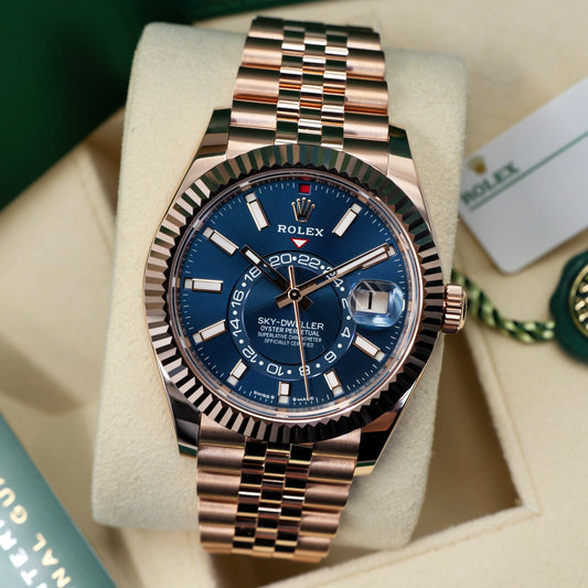 Rolex Sky-Dweller Rose Gold Blue Dial Jubilee Bracelet 336935 - Full Set (2025)