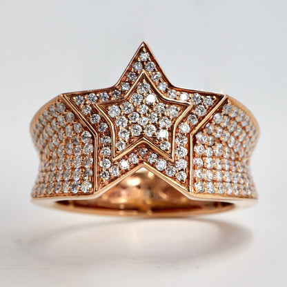 Rose gold star-shaped ring with diamond accents on a light gray background hip hop pinky ring rose gold diamond set yb jewellers best selling rings