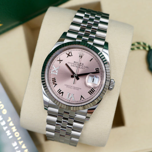 Rolex Datejust 36 Pink Dial with Diamond 6 & 9 Numerals 126234 - Full Set (2025)