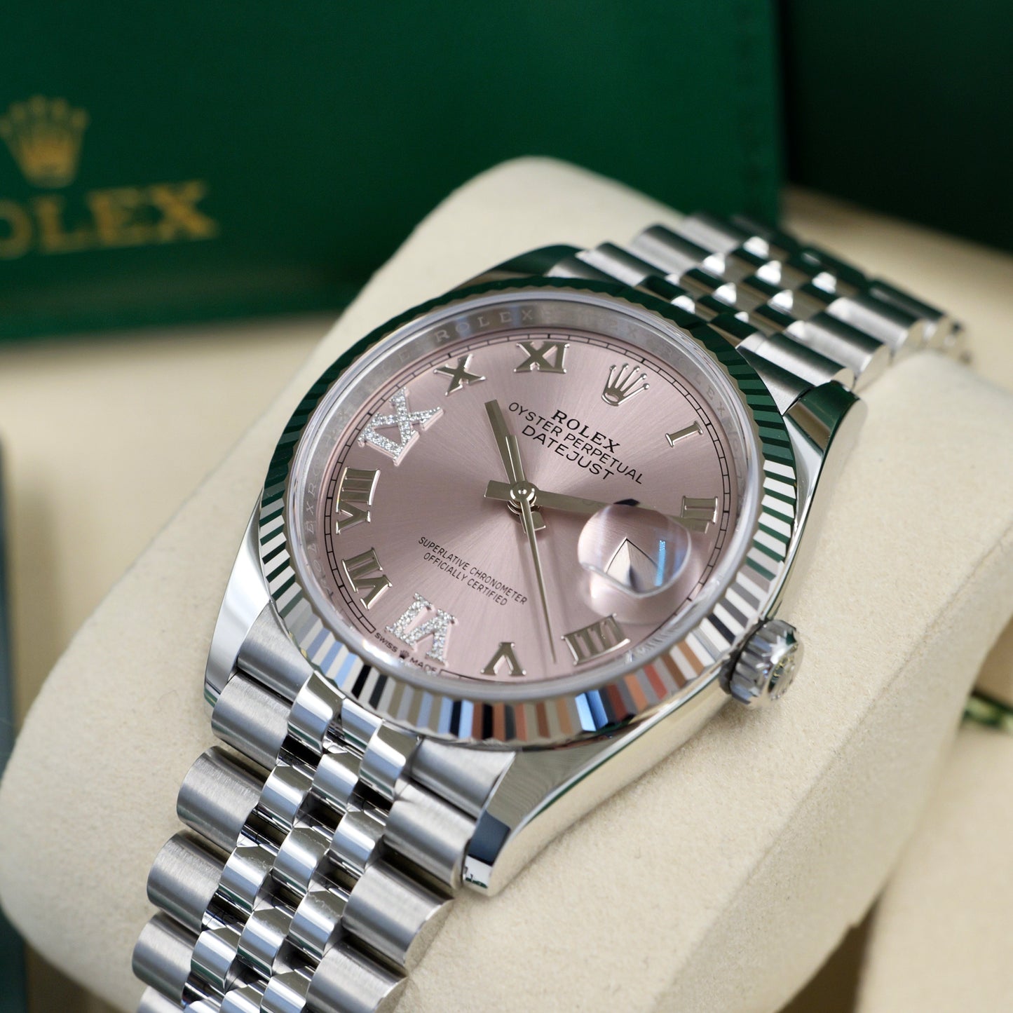 Rolex Datejust 36 Pink Dial with Diamond 6 & 9 Numerals 126234 - Full Set (2025)