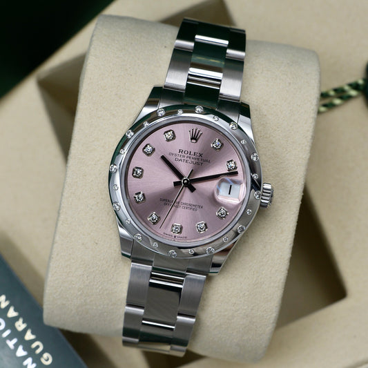 Rolex Datejust 31 Pink Dial Domed Diamond Set Bezel 278344RBR - Full Set (2025)