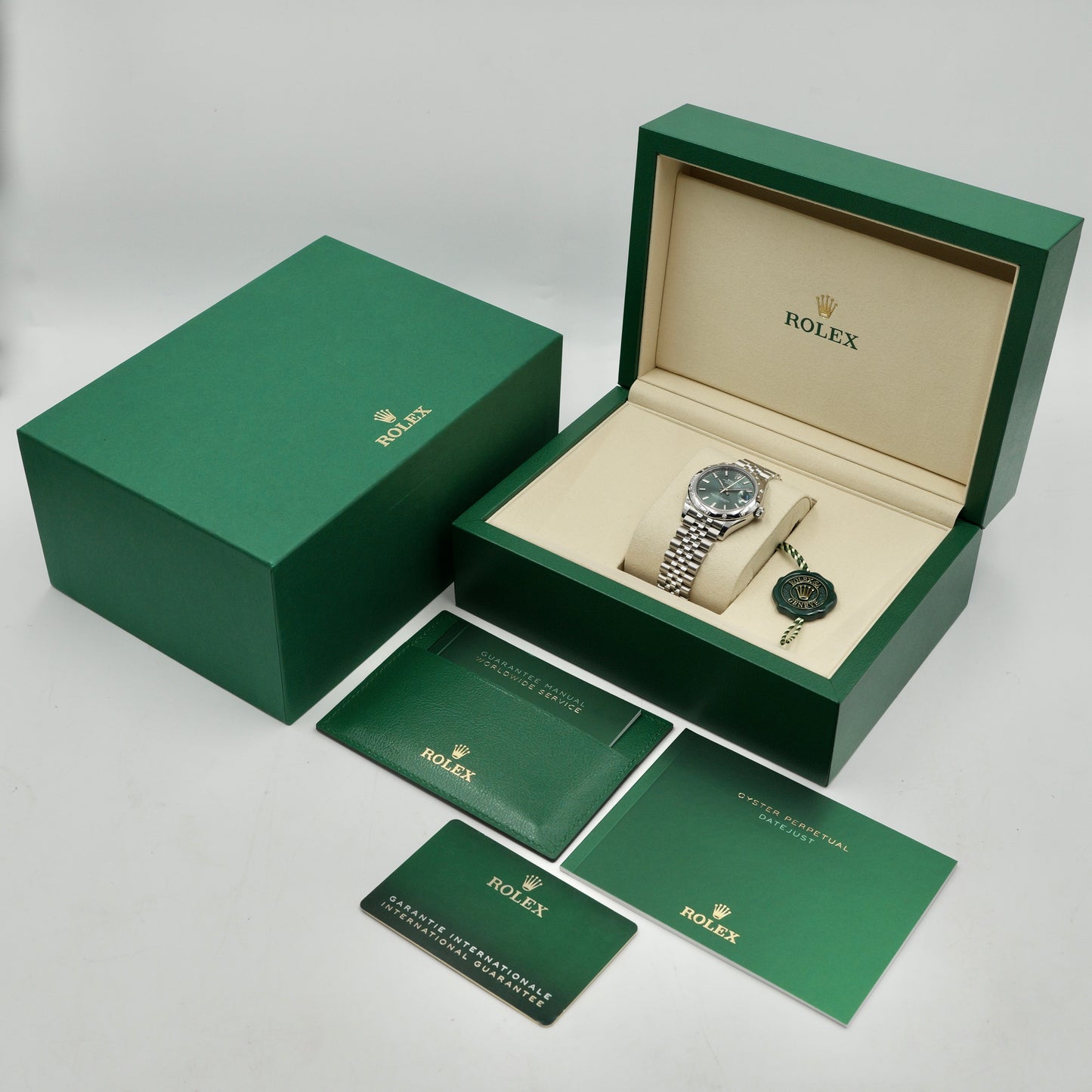 Rolex Datejust 31 Green Dial Domed Diamond Set Bezel 278344RBR - Full Set (2025)