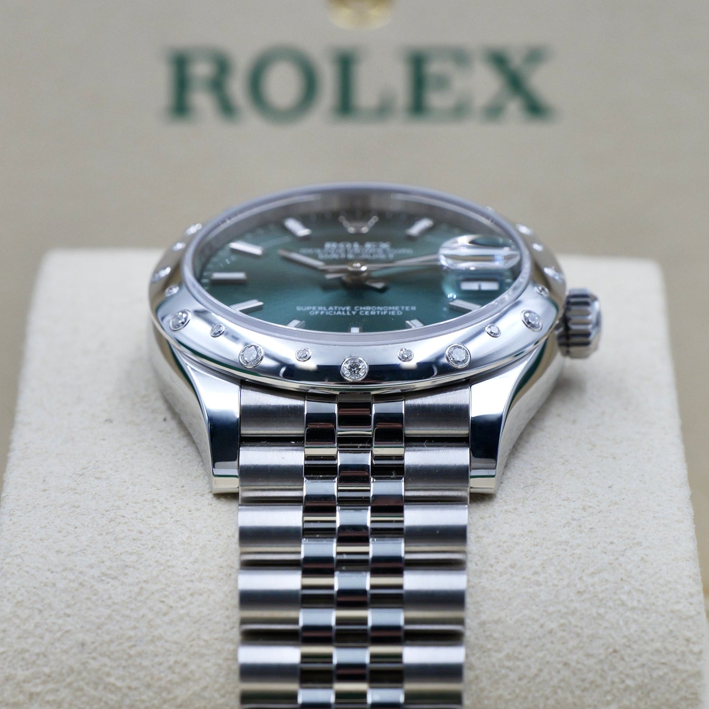 Rolex Datejust 31 Green Dial Domed Diamond Set Bezel 278344RBR - Full Set (2025)