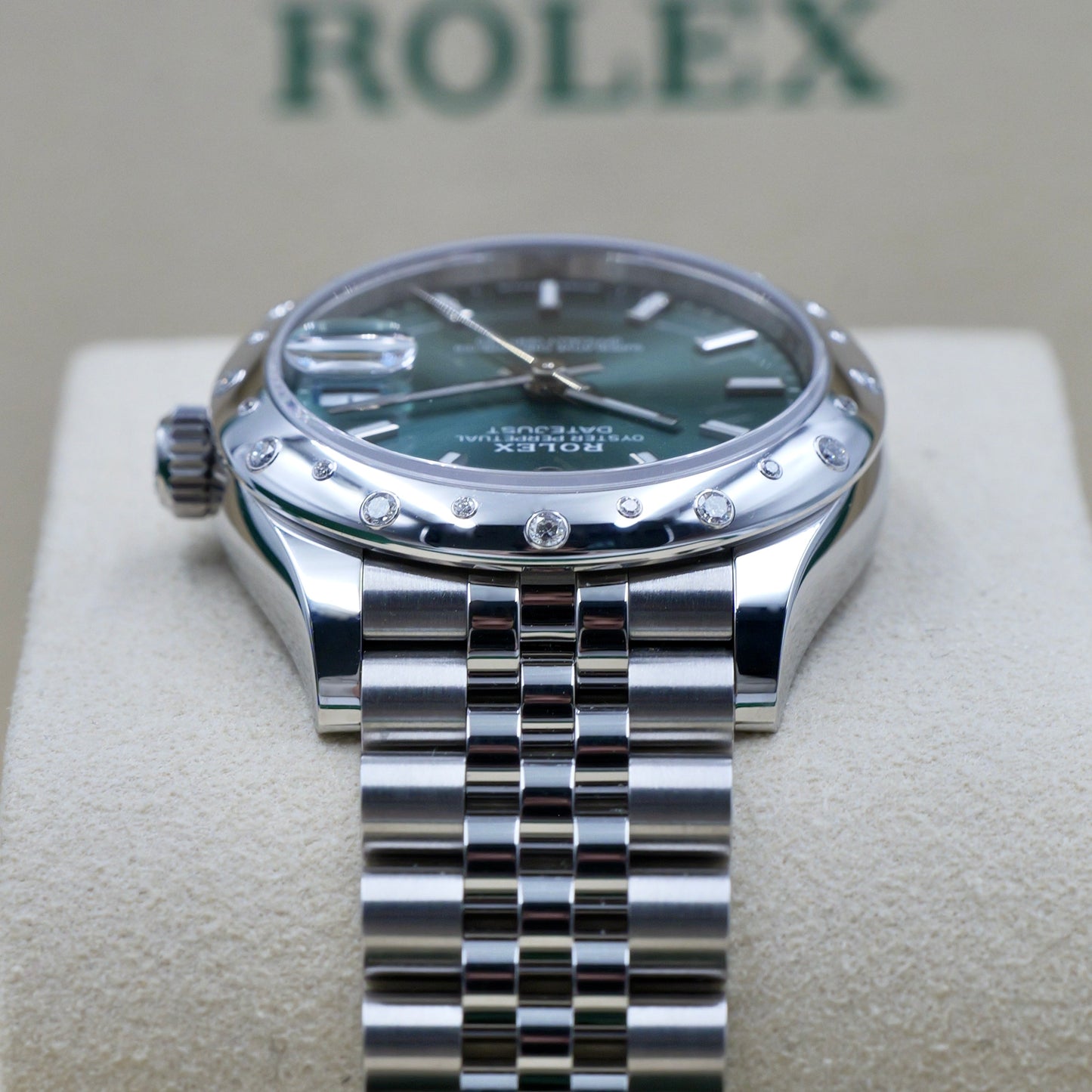 Rolex Datejust 31 Green Dial Domed Diamond Set Bezel 278344RBR - Full Set (2025)