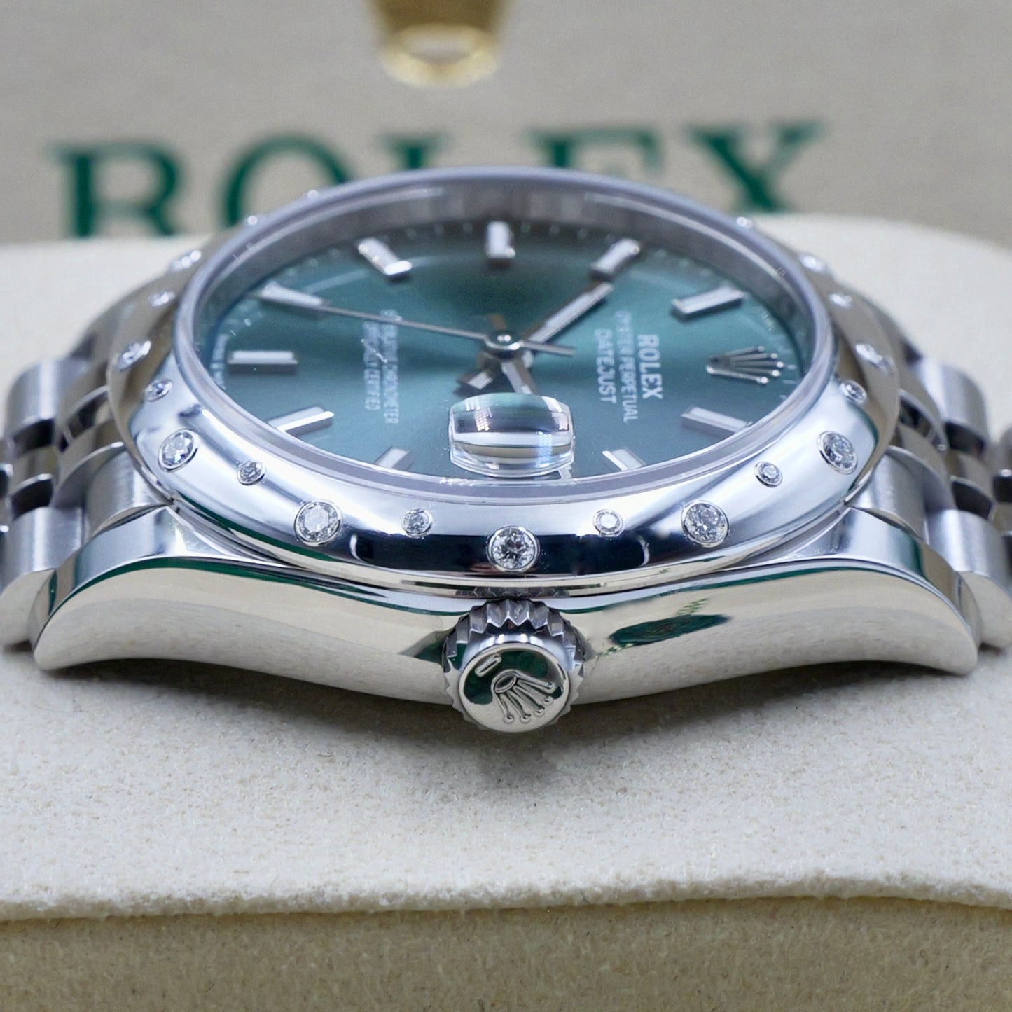 Rolex Datejust 31 Green Dial Domed Diamond Set Bezel 278344RBR - Full Set (2025)