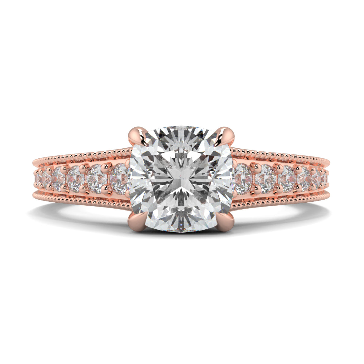 Rose gold diamond ring with a large central gemstone on a white YB jewellers engagement ring background